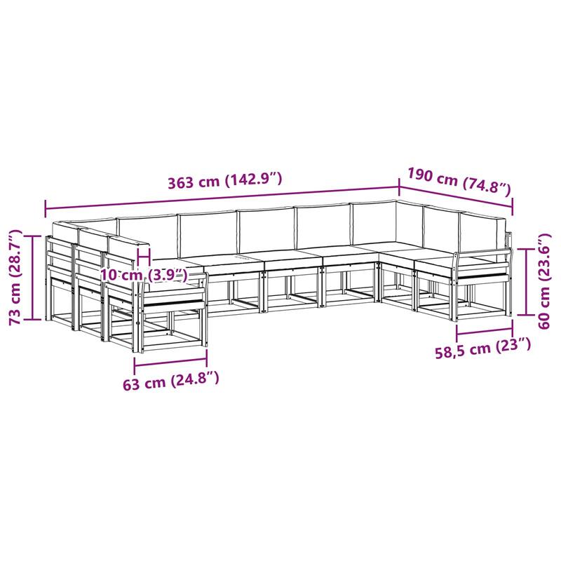 vidaXL Outdoor Sofa Set with Cushion 10 pcs Natural and Anthracite