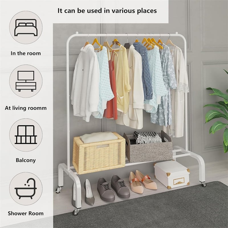 Metal Clothing Rack with Wheels - 15.75"D x 43.31"W x 61"H