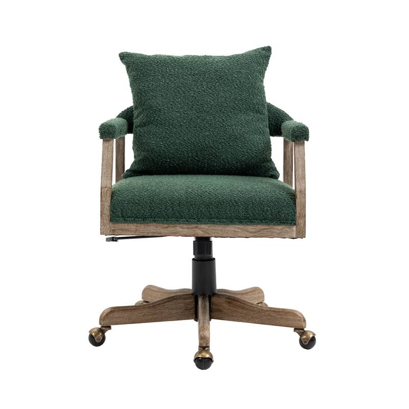 Boucle Upholstered Swivel Adjustable Height Homeoffice Chair With Wood Legs