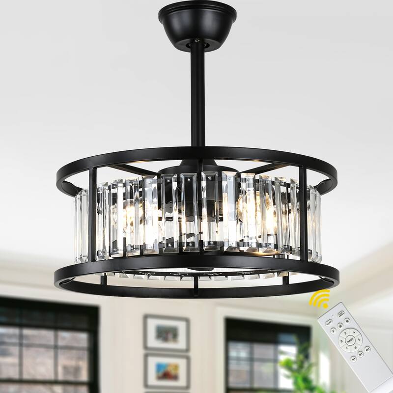 Bella Depot 20" Modern Glass Caged Ceiling Fan with Light and Remote 6-Speed Reversible DC Motor