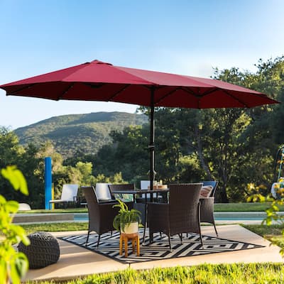 Outstanding Double-Sided Rectangular Patio Umbrella with Light and Base for Outdoor Enjoyment