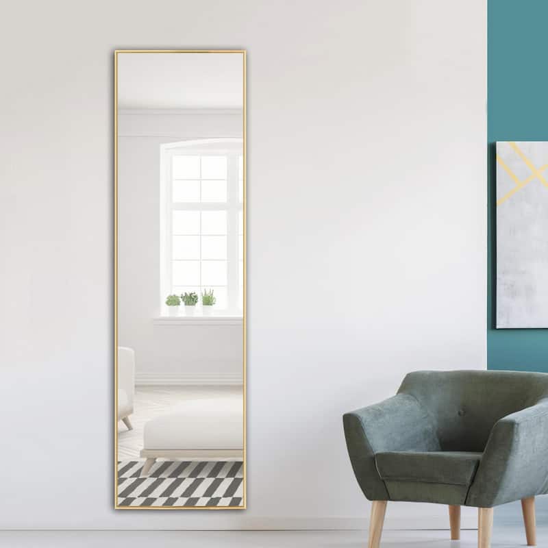 Modern Sleek Metal Frame Full-length Hanging or Leaning Wall Mirror - 55X16 - Gold