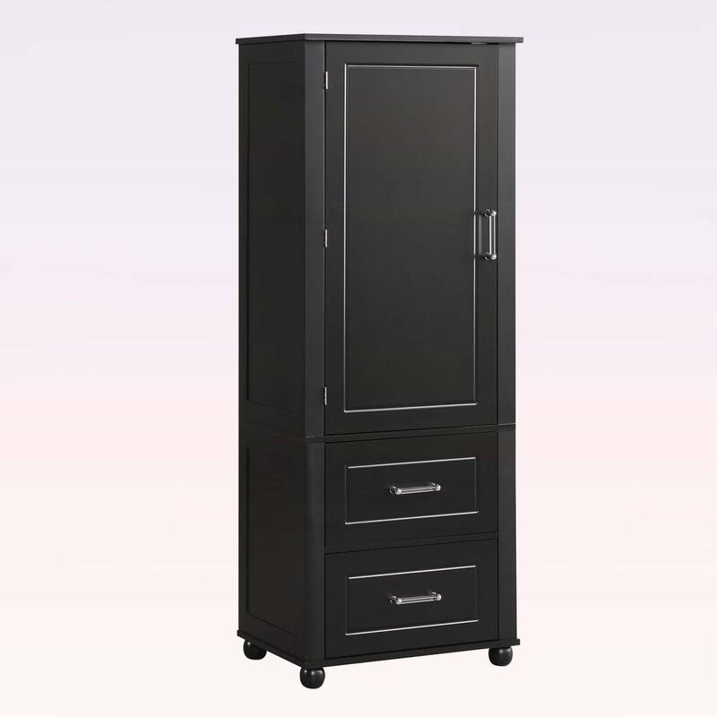 Tall Bathroom Storage Cabinet with Two Drawers and Adjustable Shelf