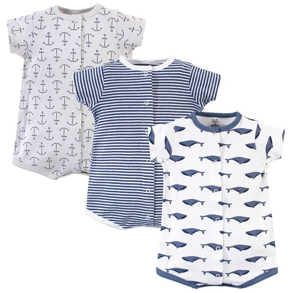 slide 1 of 1, Touched by Nature Baby Boy Organic Cotton Rompers 3pk, Blue Whale 0 - 3 Months - Blue