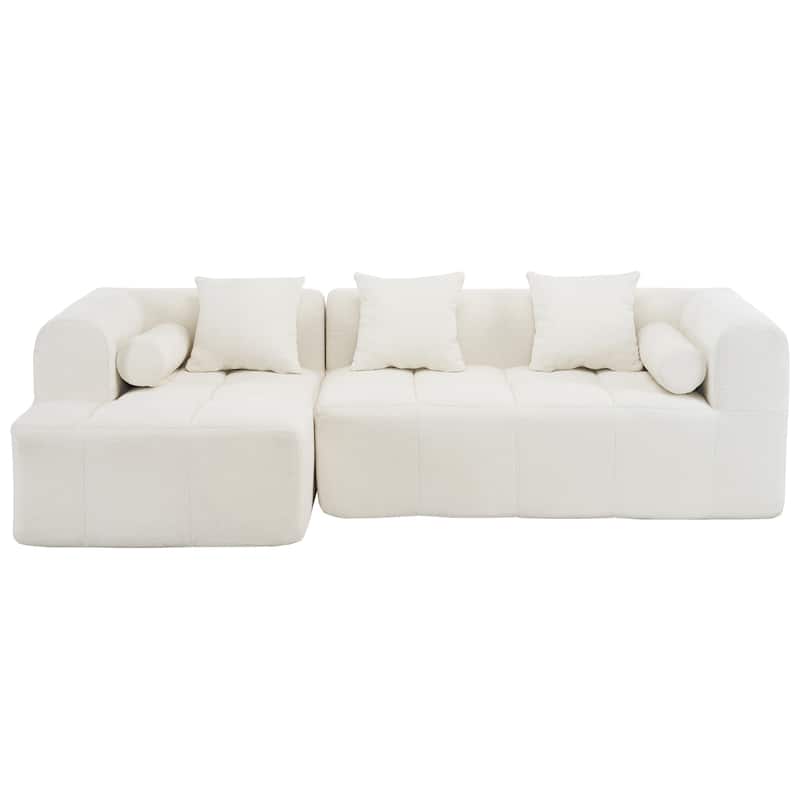 101.2" Chenille Sectional Sofa Full Compressed Sofa Modular Sofa Couch with 2 Side Pockets, Free Combined Sofa
