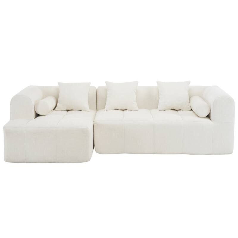 Modular L Shaped Sectional Sofa with Chaise, Full-Compressed Deep Seat Sectional Sofa, Chenille Fabric Sofa with Side Pockets