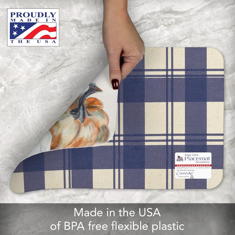 CounterArt Pumpkin Blues Reversible Easy Care Flexible Plastic Placemat 4 Pack Made in The USA
