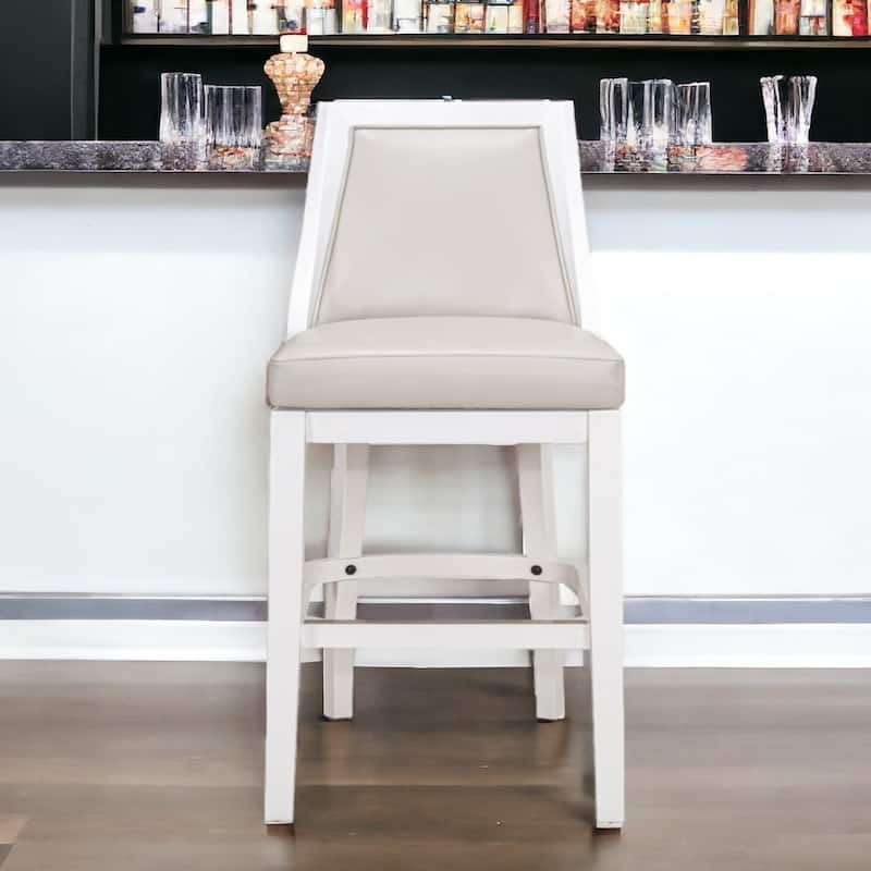 Grey Faux Leather Swivel Bar Chair with White Wood Frame and Footrest