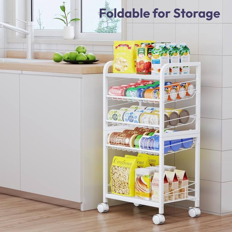 Can Organizer for Pantry - Stackable Rolling Snack Cart, Soda Can Organizer - 11.81"D x 16.77"W x 30.71"H