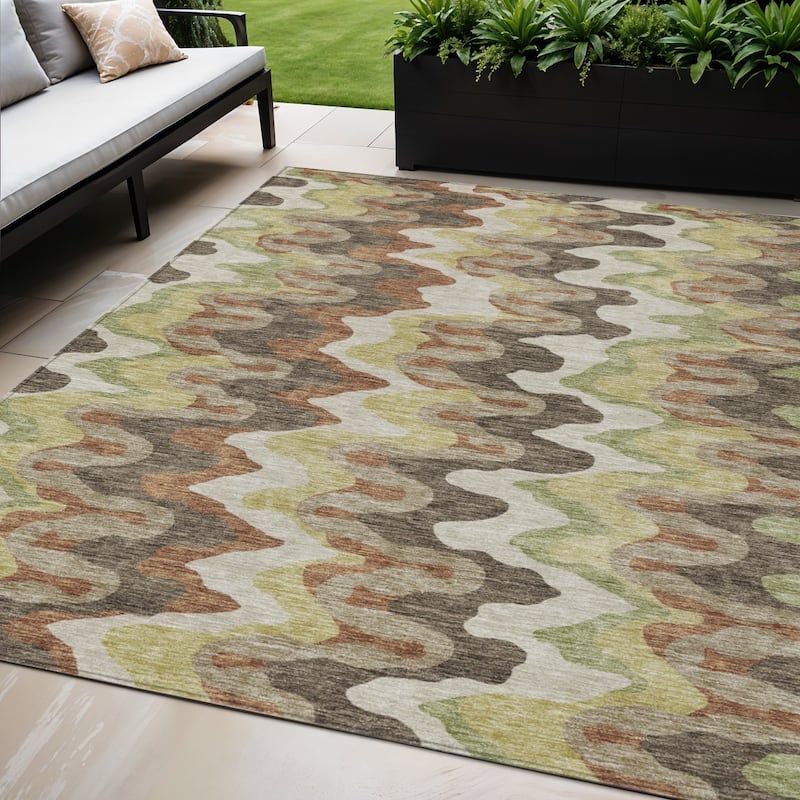 HomeRoots Abstract Transitional Rectangle Outdoor Rug - 5' X 8'