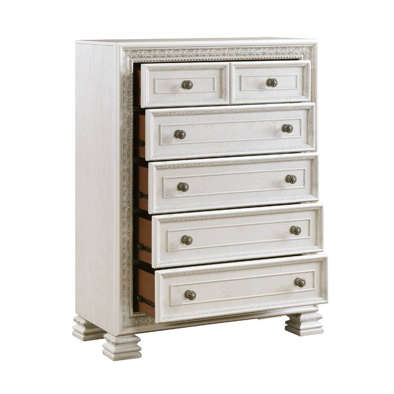 Rotu Tall Dresser Chest, 5 Drawers Rope Molding, White Ash Veneer