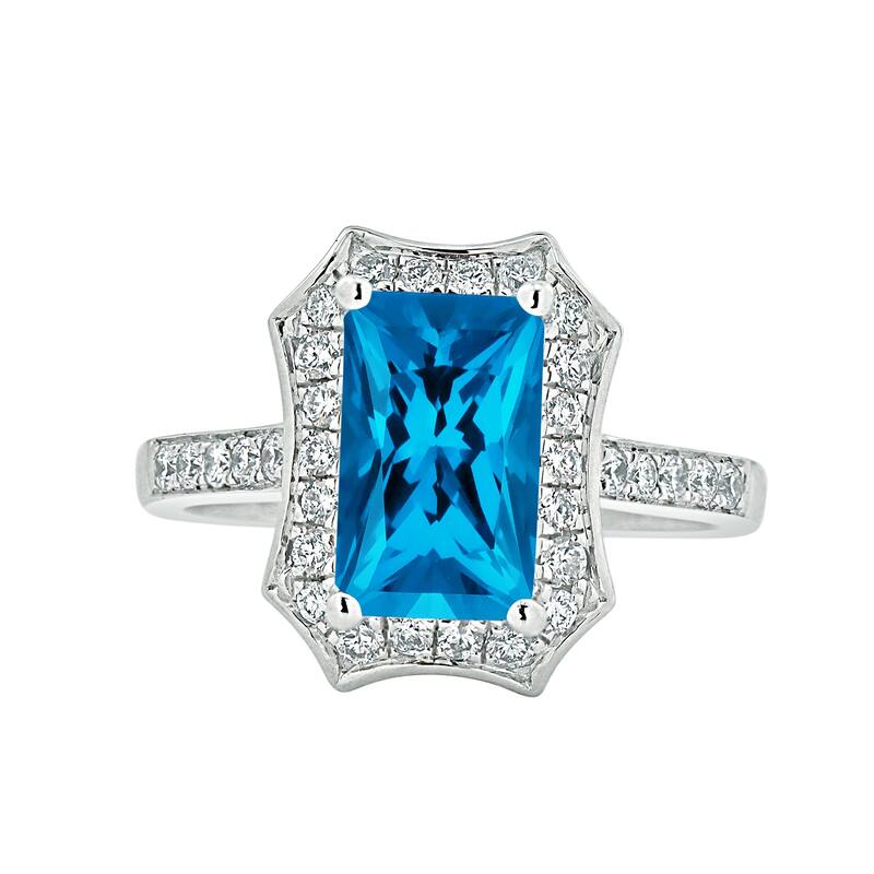 Auriya Vintage 1 3/4ct Emerald-cut Swiss-Blue Topaz and Halo Diamond Engagement Ring 3/8ctw 14k Gold