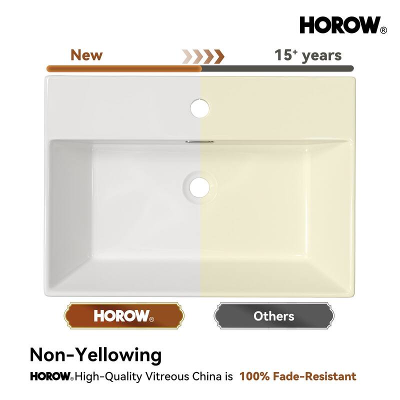 HOROW 24 in. Ceramic White Rectangular Bathroom Console Sink with Golden Legs and Overflow