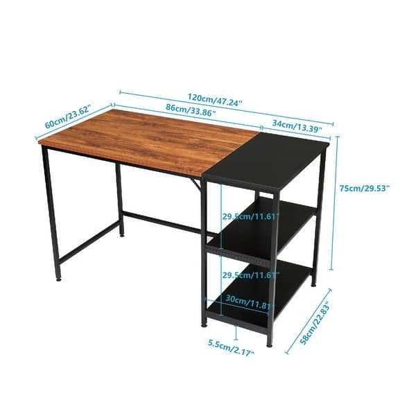 Retro Color Black Particleboard Computer Desk with Shelf - Bed Bath