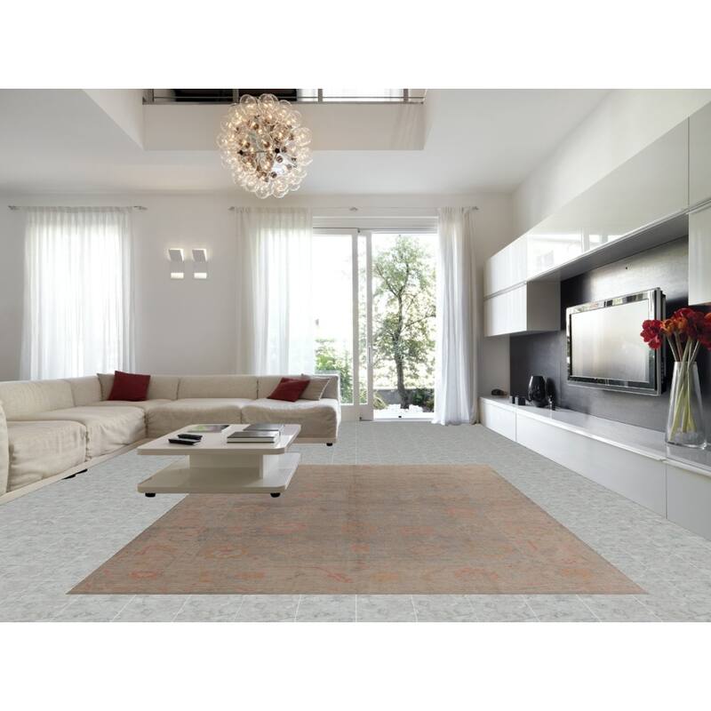 Hand Knotted Oriental 100% Wool Carpet Transitional All-Over Greys & Charcoal Oushak Area Rug - 13' 2'' X 9' 8''