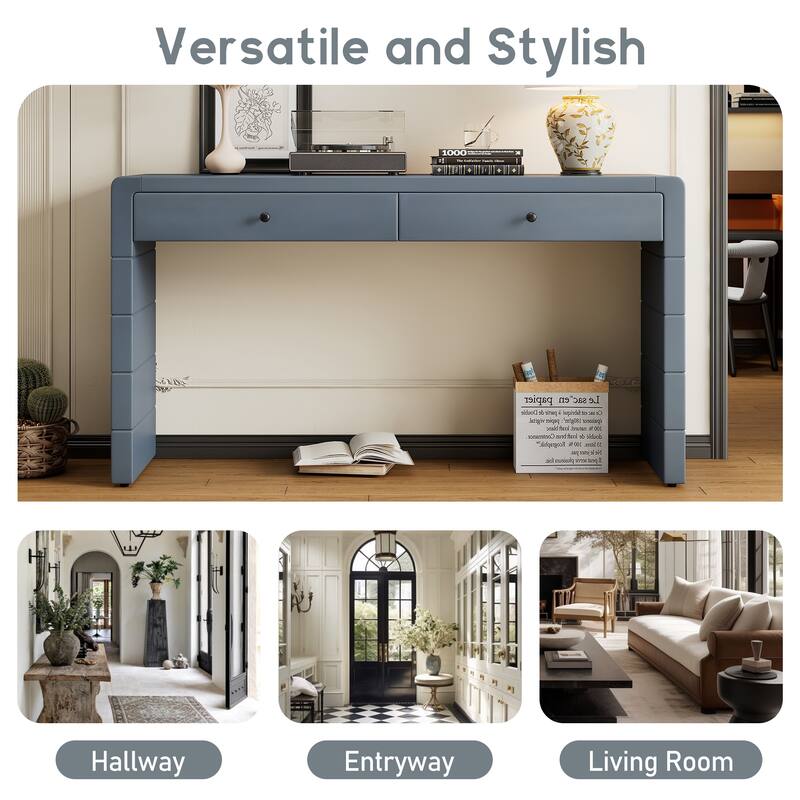 55" Farmhouse Console Table with Drawers & Shelf