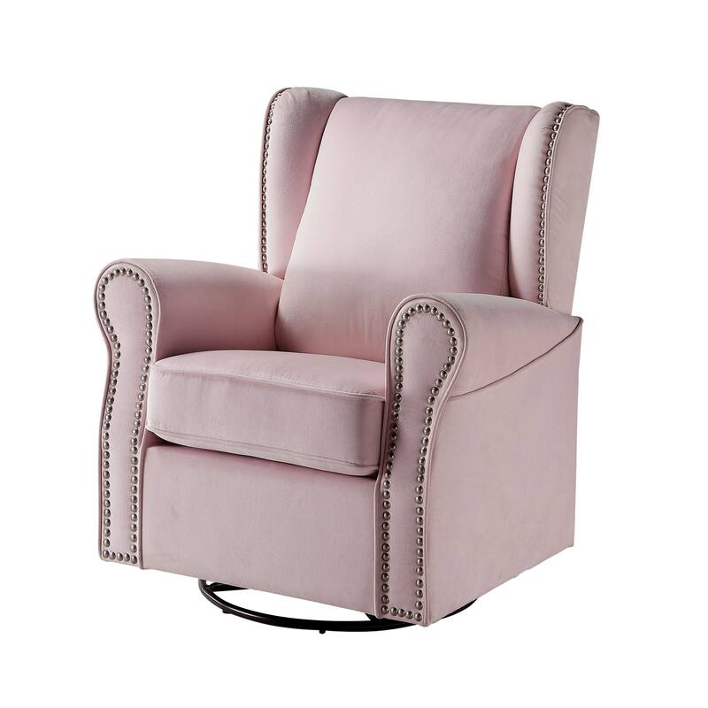 Rolled Arms Pink Swivel Chair - Luxurious Comfort with Nailhead Detailing - Pink