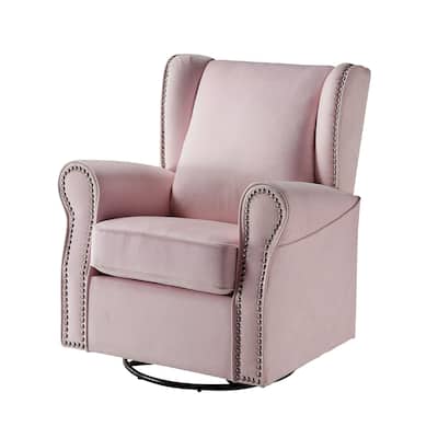 Rolled Arms Pink Swivel Chair - Luxurious Comfort with Nailhead Detailing
