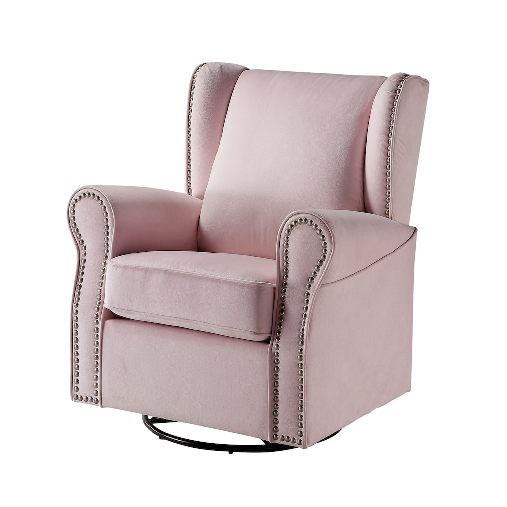Rolled Arms Pink Swivel Chair - Luxurious Comfort with Nailhead Detailing