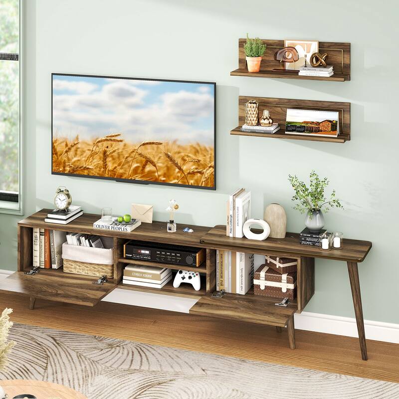 Gymax TV Stand Rustic Farmhouse Entertainment Center Suits TVs up to