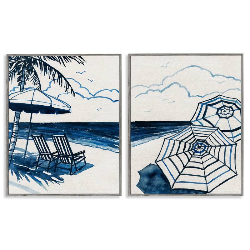 Stupell Tropical Ocean Views Framed Giclee Art Design By Carol Robinson (Set of 2) - 16 x 20 - Grey