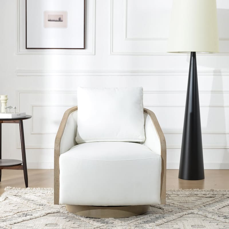 KINWELL 30" Wide Fabric Upholstered Swivel Barrel Chair, Accent Armchair for Living Room, Bedroom