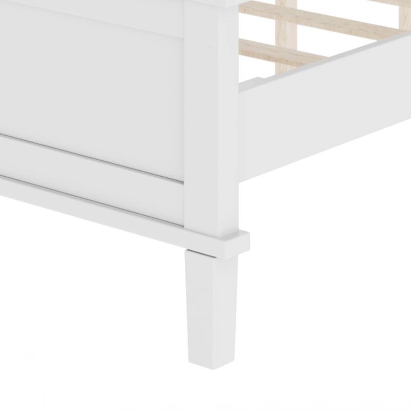 Mid-Century Wood Platform Bed with Headboard and Wood Slat Support