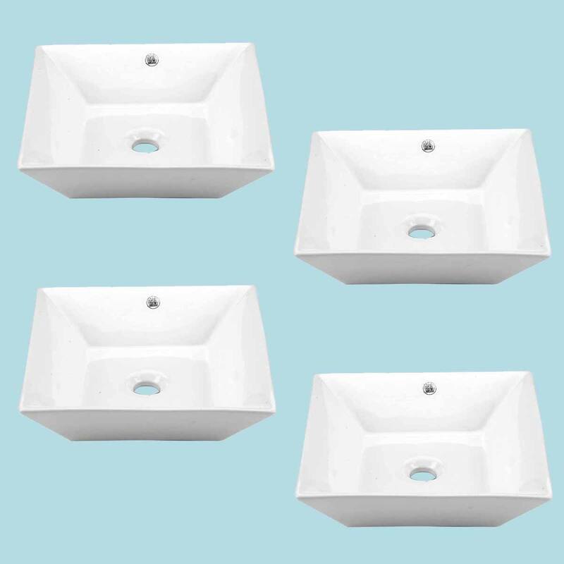 White Ceramic Porcelain Square Countertop Vessel Sink 16 1/2 " Art Basin Pack of 4 Renovators Supply