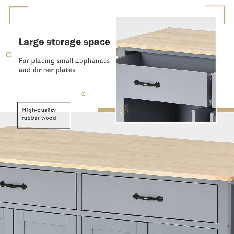 Kitchen Island Cart with Solid Wood Top, Locking Wheels, Spice & Towel Rack