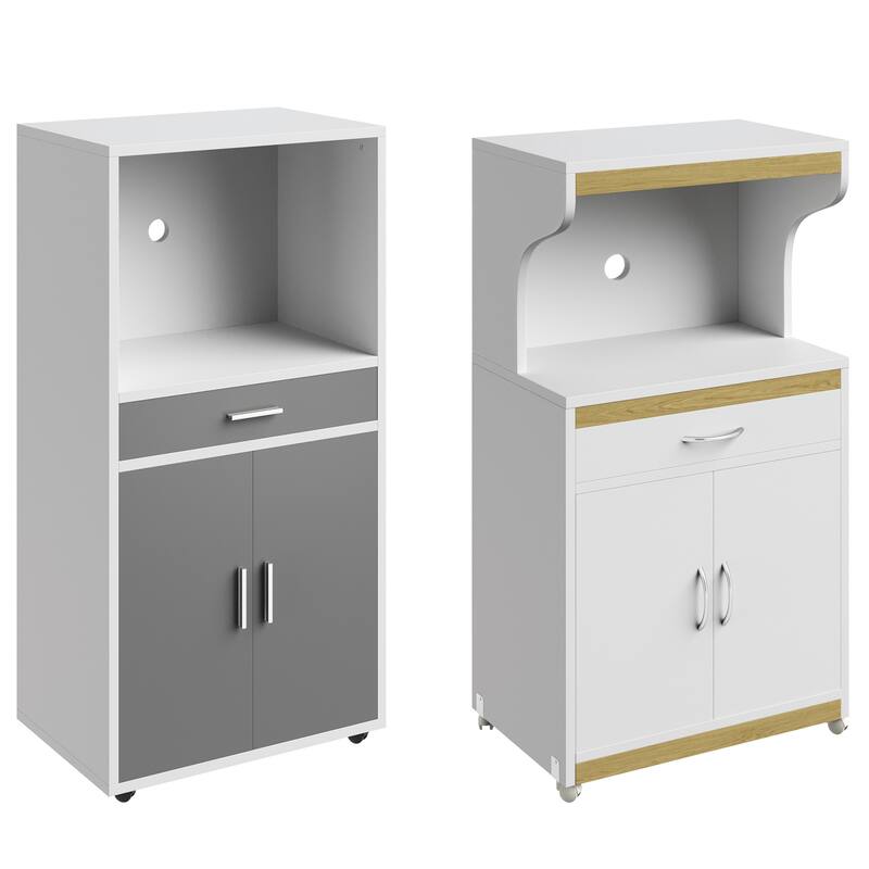 Lavish Home Microwave Stand with Storage, White and Oak