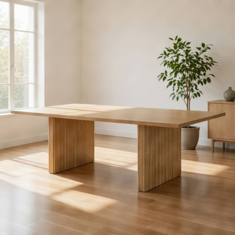 Dico Rectangle Dining Table, Dual Pedestal Base, Natural Brown 94 Inch