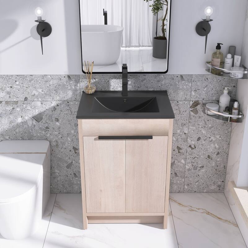 Freestanding Plywood Bathroom Vanity Set in Plain Light Oak with Integrated Sink