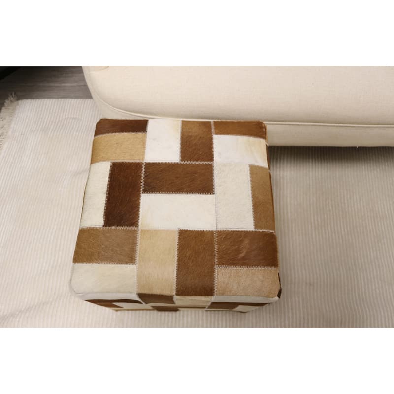 Home&Manor Vigo 16" Cowhide Leather Cube Pouf