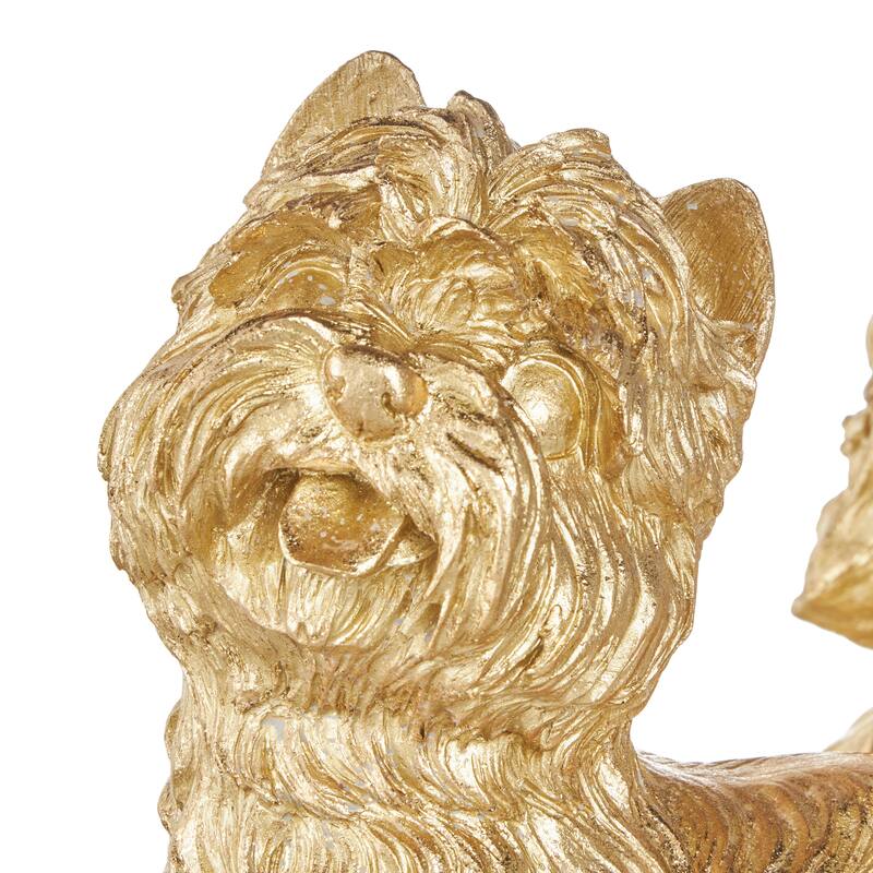 Gold Polystone Sitting and Standing Dog Decorative Sculpture (Set of 2)