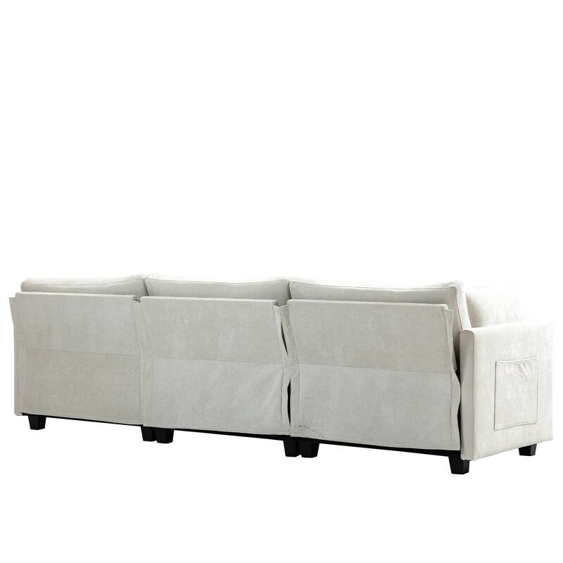 Chenille Upholstered 3 Seater Sofa, Cloud Sofa with 2 Pillows, Deep Seat Sofa with Storage Pocket for Living Room, Apartment