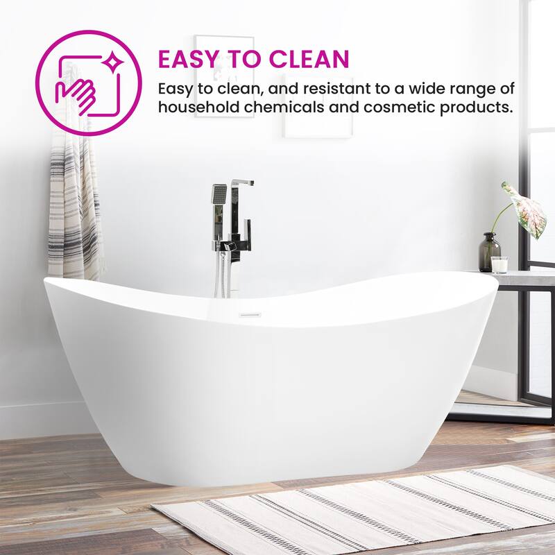 Vanity Art 71" Freestanding Acrylic Soaking Bathtub with Slotted Overflow & Pop-up Drain with Air Bath Option Available