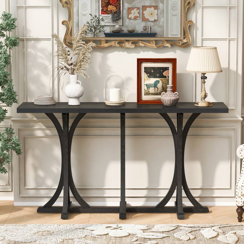 Roomfitters 59.8" Console Table with Oak Veneer Top, Modern Arched Leg Entryway Sofa Table for Hallway & Living Room