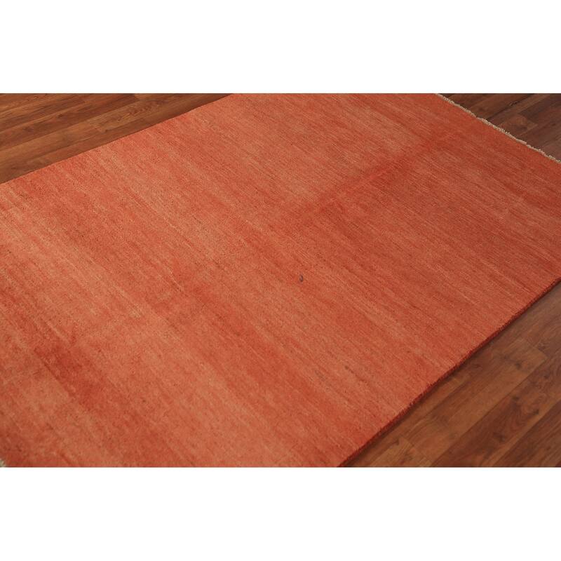 Orange Gabbeh Modern Rug Handmade Stripe Wool Carpet - 3'11" x 5'11"
