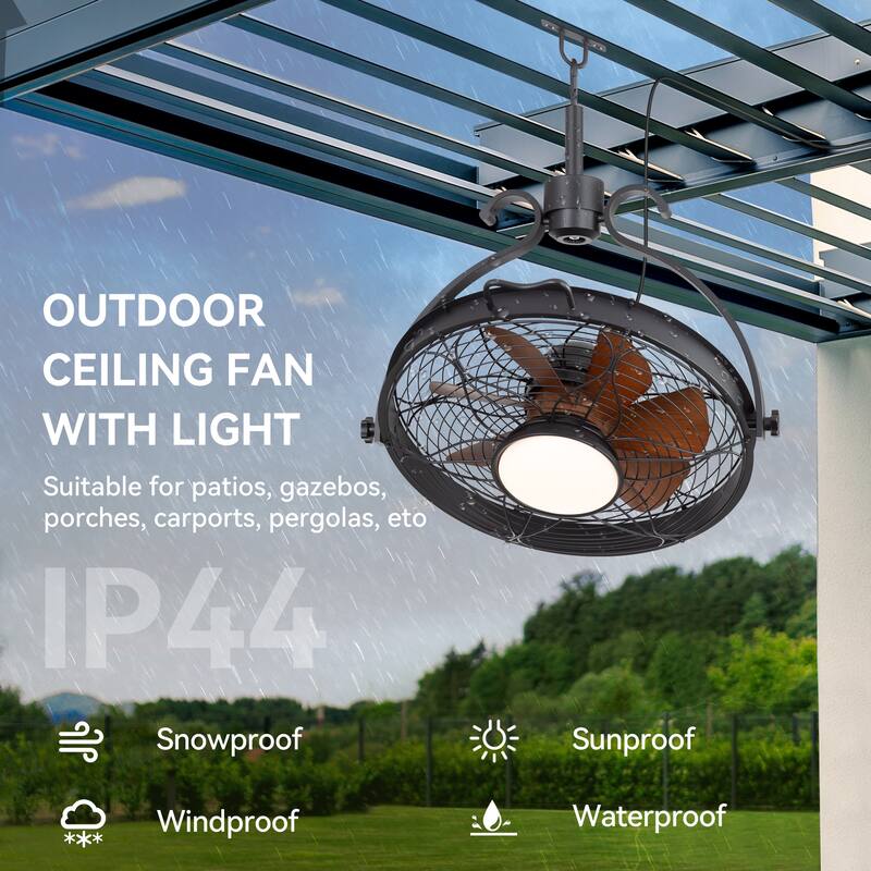 23.6" Waterproof ABS 7-Blade Outdoor Ceiling Fan with LED Light and Remote
