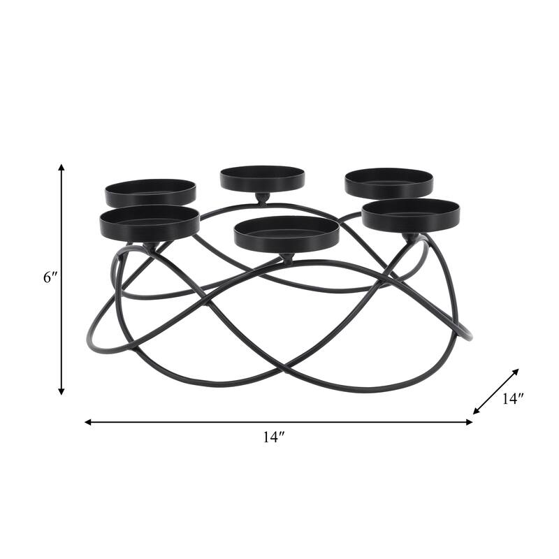 6"Hx14" Diameter Metal 6-Pillar Candle Holders in Black, Stylish and Elegant Holders for Tealights and Decorative