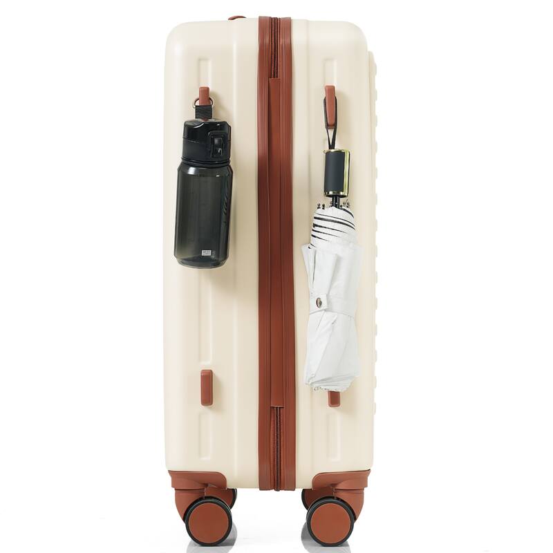 Merax 3 Piece ABS Hardshell Front-Opening Luggage Sets, Carry on Suitcase with USB Port and Cup Holder & Spinner Wheels