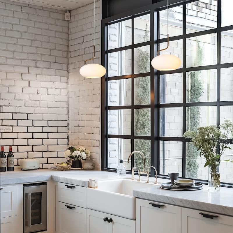 Modern 1-Light Gold Milk White Pendant Lights Frosted Glass Kitchen Island Lights - 9.8" L x 5.5" W x 11.4" H