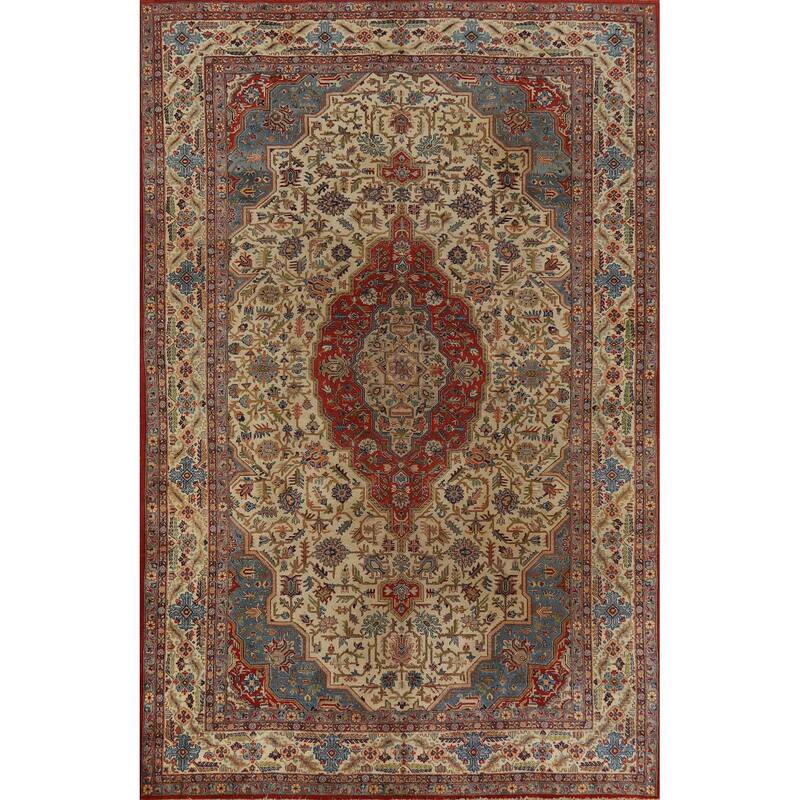 Vegetable Dye Yazd Persian Area Rug Hand-Knotted Wool Carpet - 6'10" x 10'7"