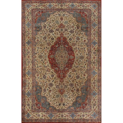 Vegetable Dye Yazd Persian Area Rug Hand-Knotted Wool Carpet - 6'10" x 10'7"