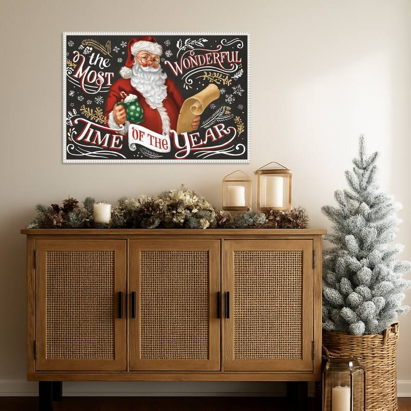 Santas List II Black by Janelle Penner Framed Canvas Wall Art Print - Sylvie Beaded White