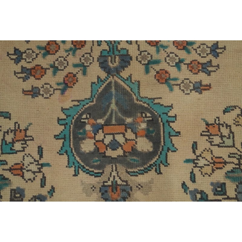 Hand Knotted Oriental 100% Wool Carpet Traditional Floral Beige & Ivories Tabriz Area Rug - 9' 8'' X 6' 5''