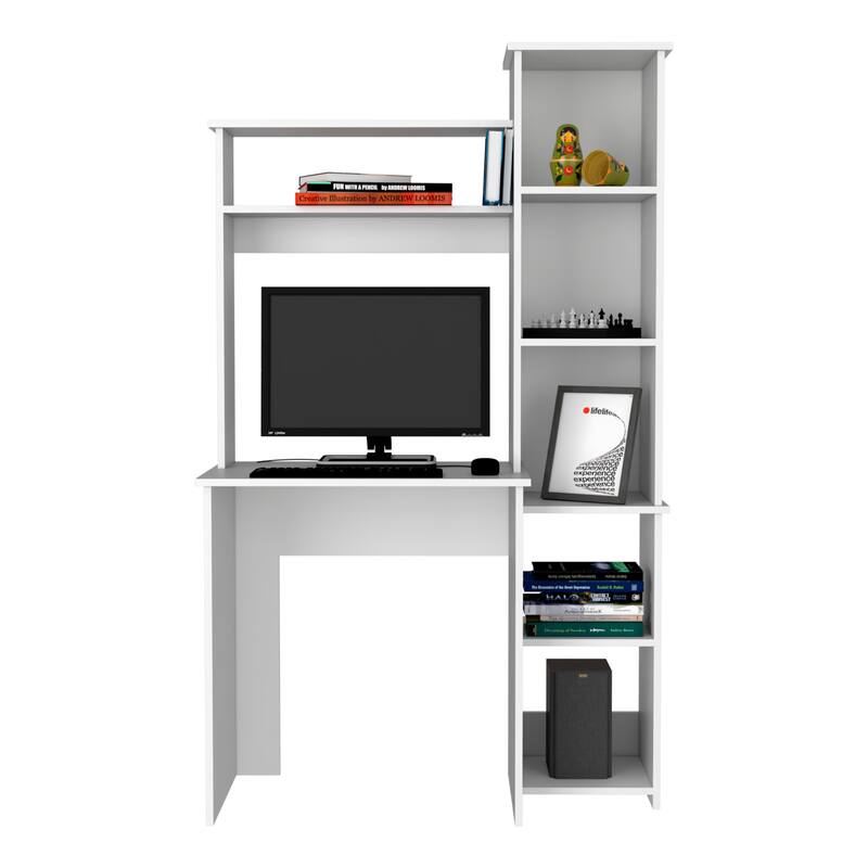 Compact Computer Desk with Hutch, Bookcase, and Spacious Workspace for Home Offices