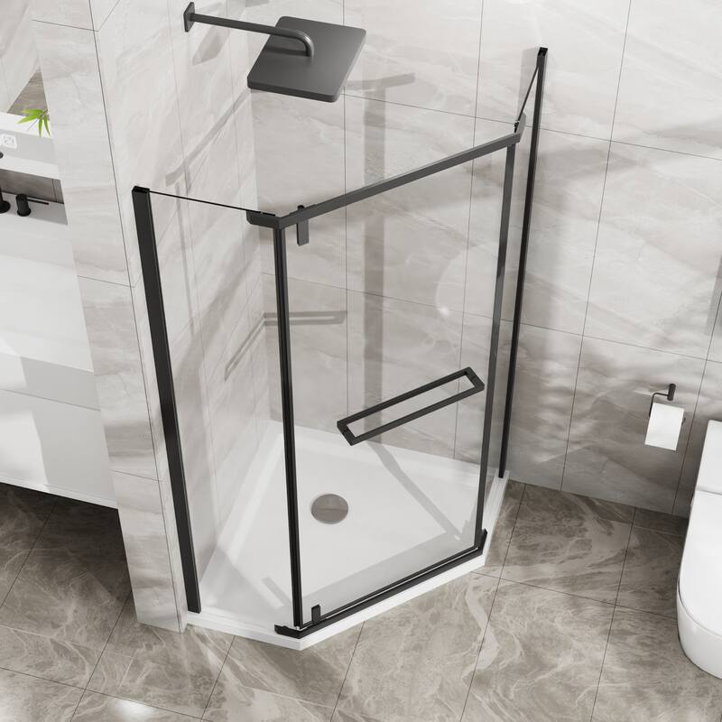 36"Wx72"H Neo-Angle Frameless Shower Door, Pivot, Tempered Glass