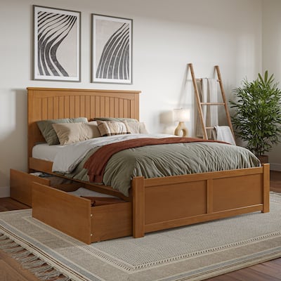 Solid Wood Platform Bed with Footboard & Storage - Full Size Bed Frame