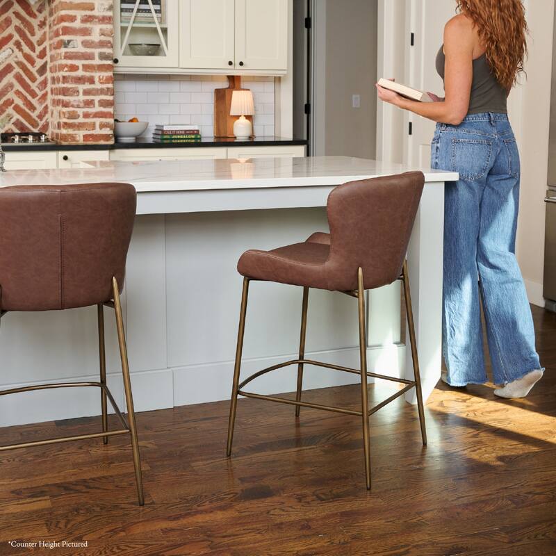 Maven Lane Naomi Metal and Vegan Leather Kitchen Dining Stool
